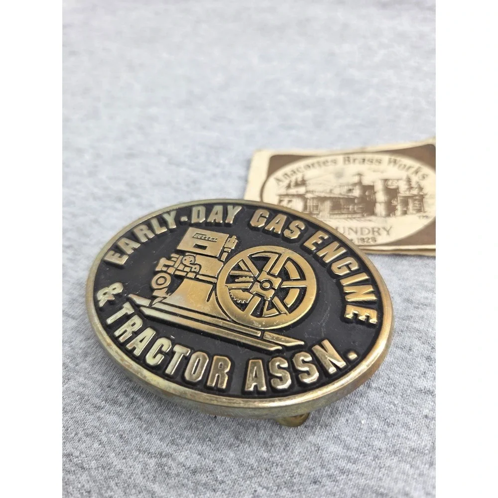 Vintage AnaCortes Solid Brass Early Day Gas Engine Tractor Association Buckle